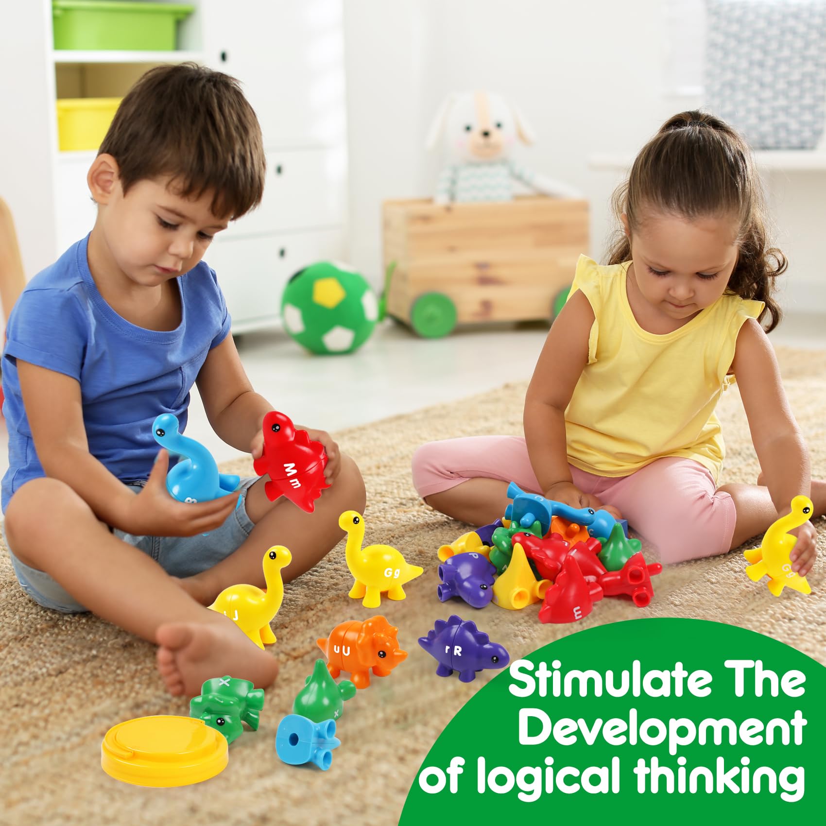 USATDD Matching Letters Dinosaur Toy – Double-Sided ABC Alphabet Game for Toddlers