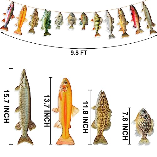 Ushinemi Fishing Birthday Banner – 12 Realistic Fish Cards for Party Decor (Bass, Trout, Sunfish)
