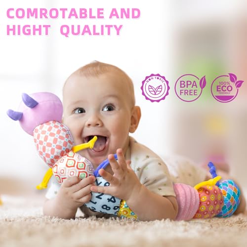 Ussybaby 5-in-1 Sensory Caterpillar Toy - Musical, Crinkle, Rattle & Plush for Newborns (0-12 Months), Pink