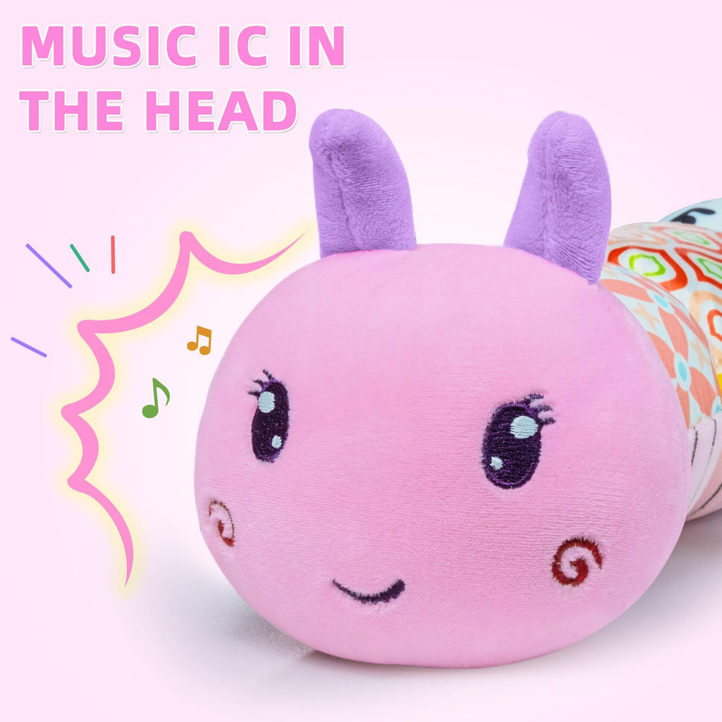 Ussybaby 5-in-1 Sensory Caterpillar Toy - Musical, Crinkle, Rattle & Plush for Newborns (0-12 Months), Pink