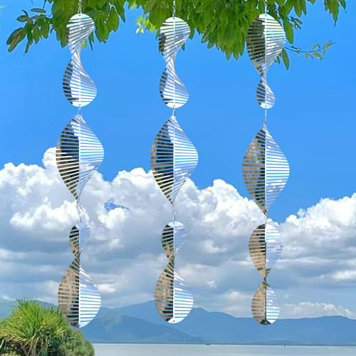 UTFFEDY 304 Stainless Steel Bird Scarer Wind Spinners - 3D Reflective Discs Set