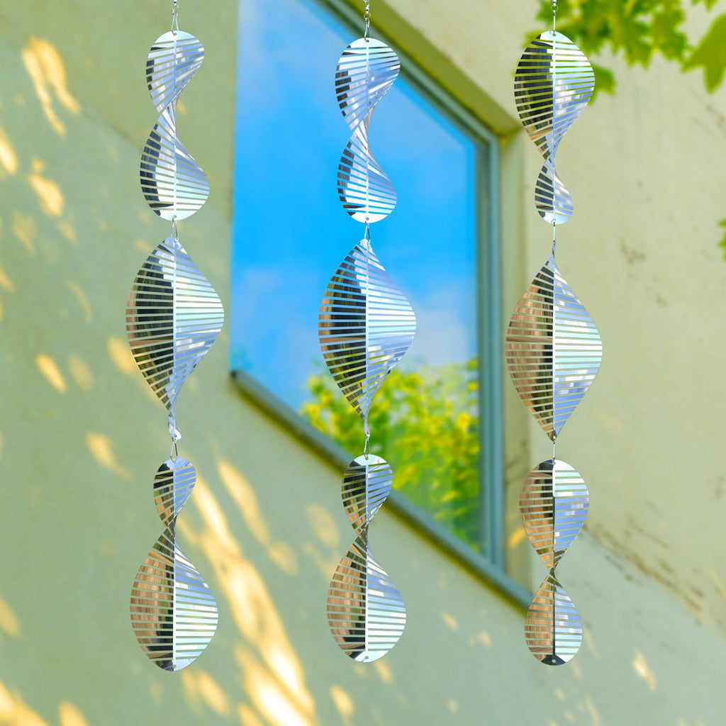 UTFFEDY 304 Stainless Steel Bird Scarer Wind Spinners - 3D Reflective Discs Set