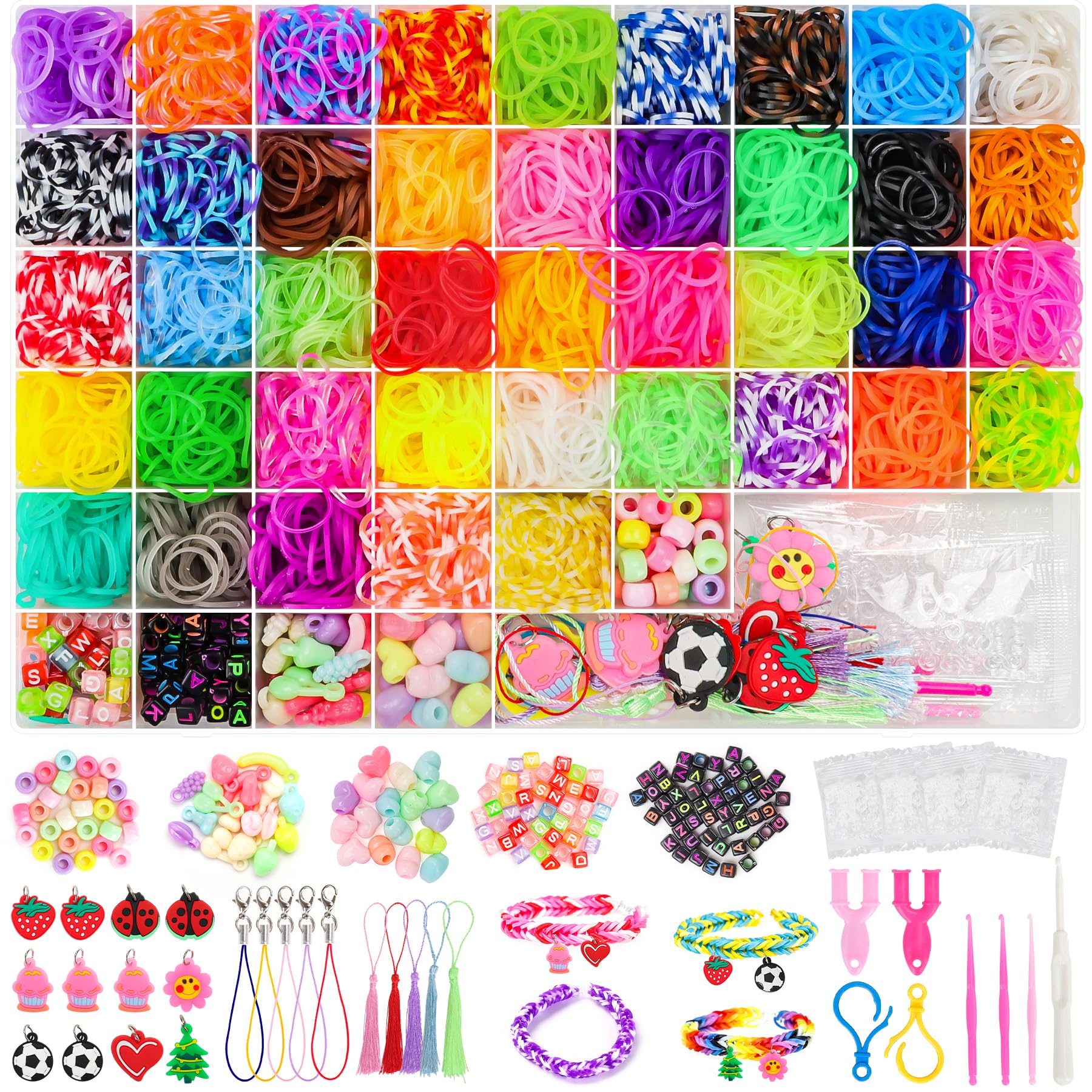 UUEMB 6000+ Rubber Band Bracelet Kit – DIY Loom Craft Set with Storage Box, Beads & Charms for Kids