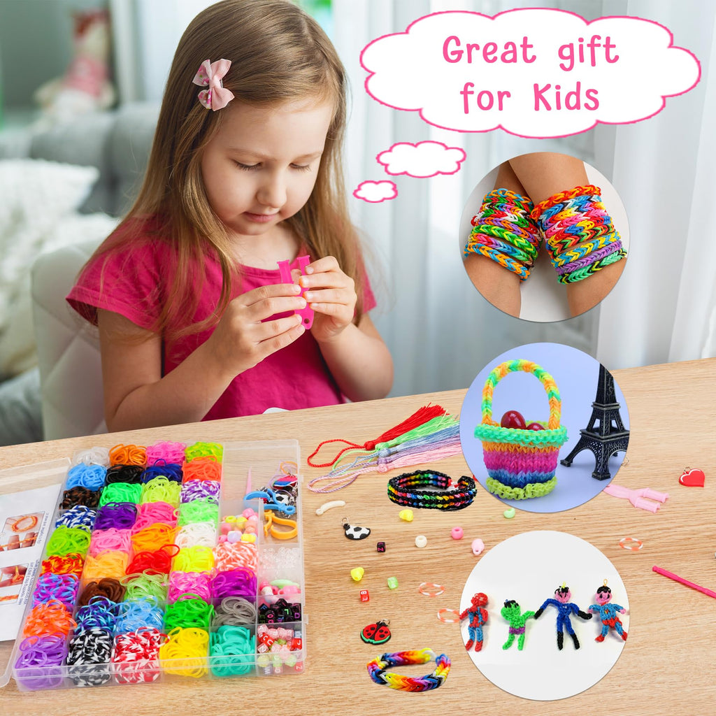 UUEMB 6000+ Rubber Band Bracelet Kit – DIY Loom Craft Set with Storage Box, Beads & Charms for Kids