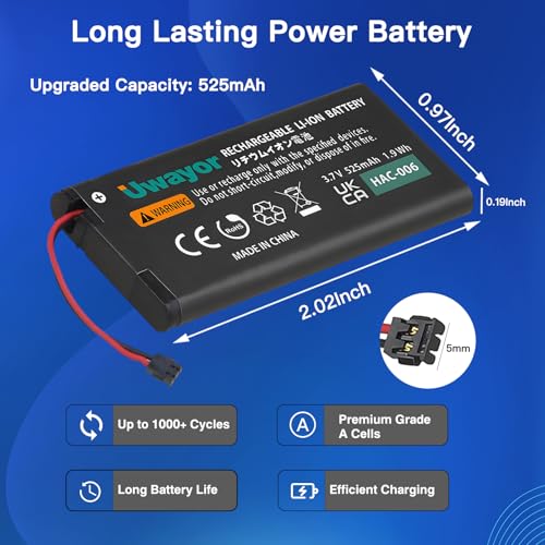 Uwayor 2-Pack HAC-006 Battery for Nintendo Switch Joy-Con Controller – 525mAh Replacement with Tool Kit