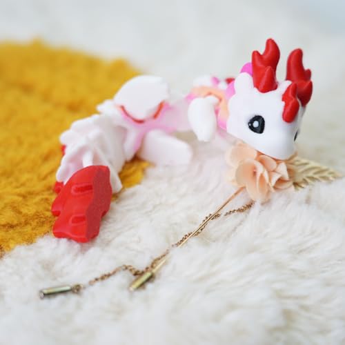 UXBSTM 6" Articulated 3D Printed Dragon Fidget Toy in Blossom Pink or Rose Red – PLA Desk Decor for Fantasy Fans