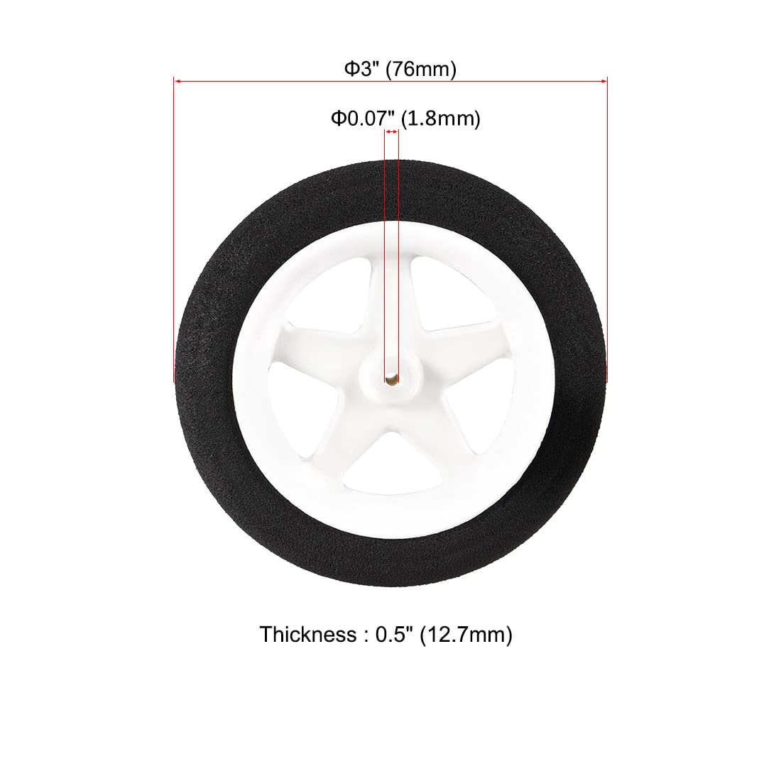 Uxcell RC Plane Micro Sport Wheels (4 Pack) - 3 Inch Diameter, 0.07 Inch Axle Hole