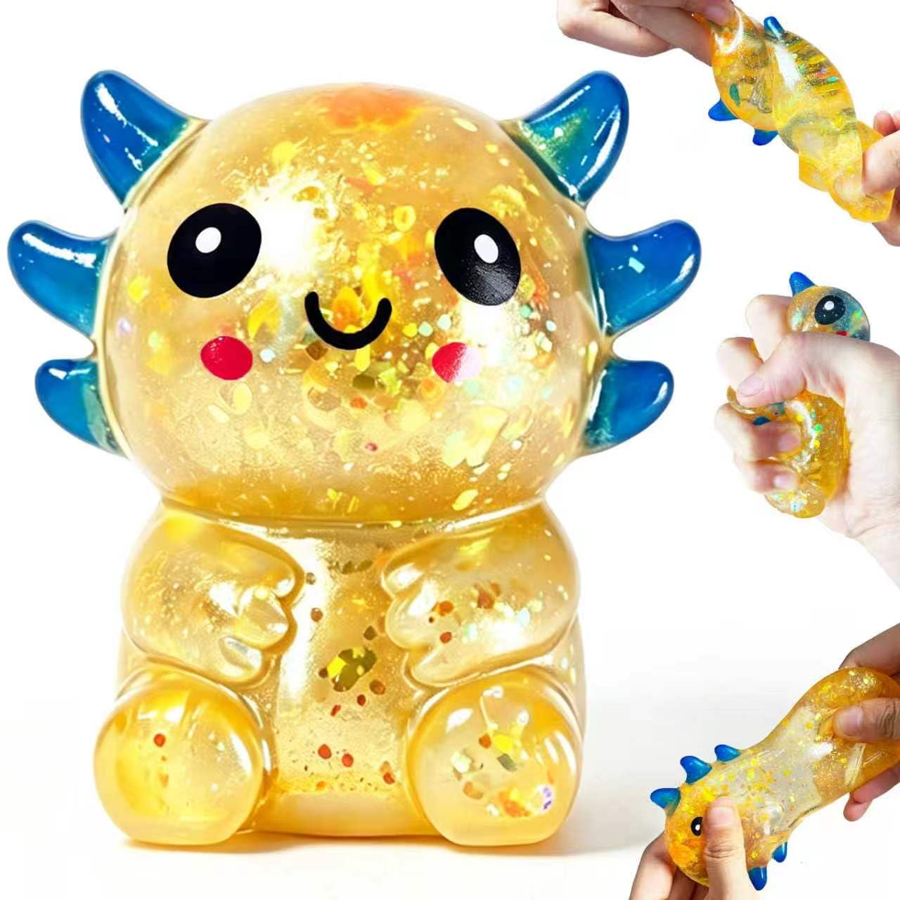 UXEWOIZ Orange Axolotl Stress Ball – Soft Squeeze Toy for Hand Fidgeting and Relaxation
