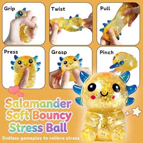 UXEWOIZ Orange Axolotl Stress Ball – Soft Squeeze Toy for Hand Fidgeting and Relaxation