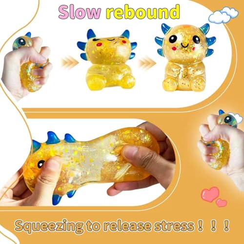 UXEWOIZ Orange Axolotl Stress Ball – Soft Squeeze Toy for Hand Fidgeting and Relaxation