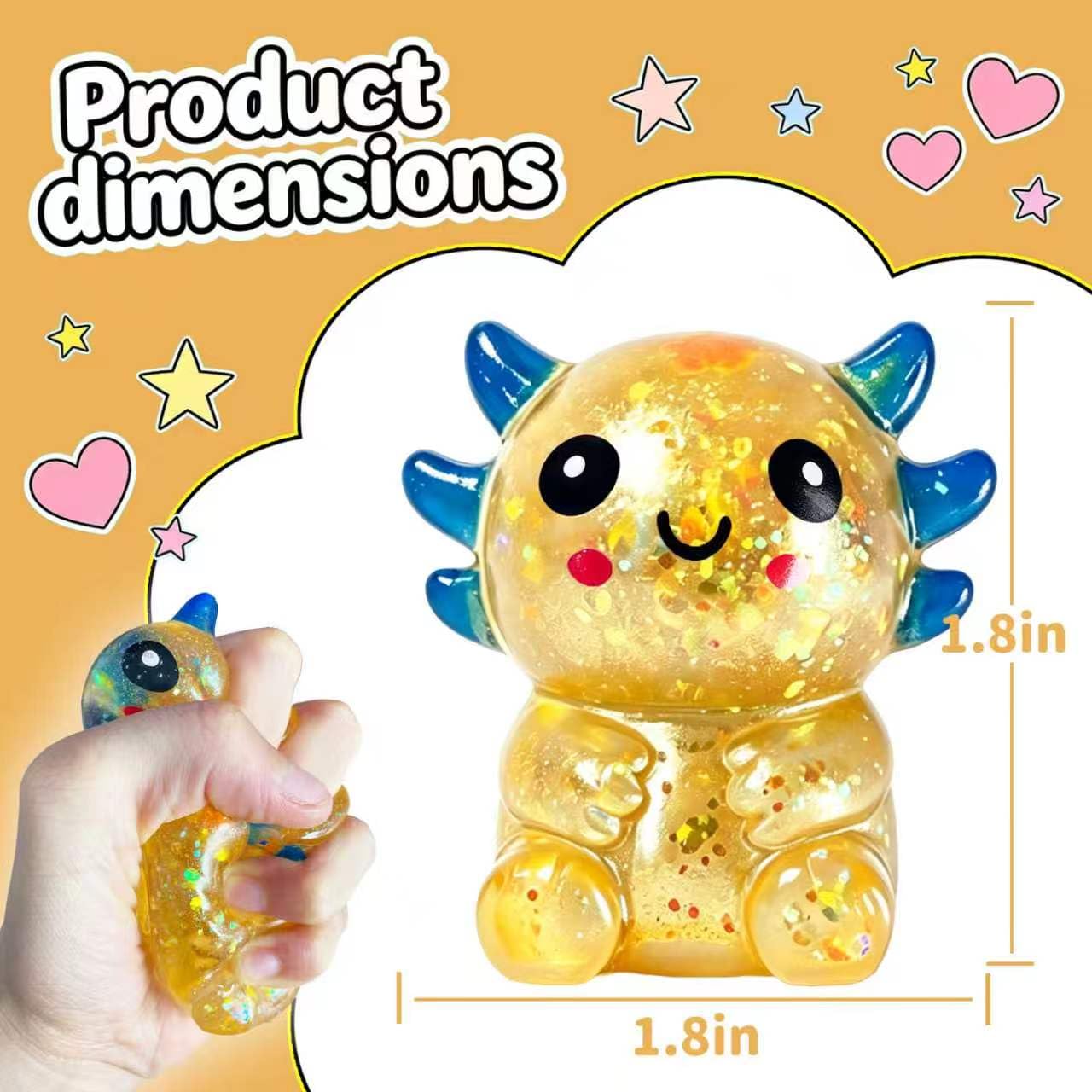 UXEWOIZ Orange Axolotl Stress Ball – Soft Squeeze Toy for Hand Fidgeting and Relaxation