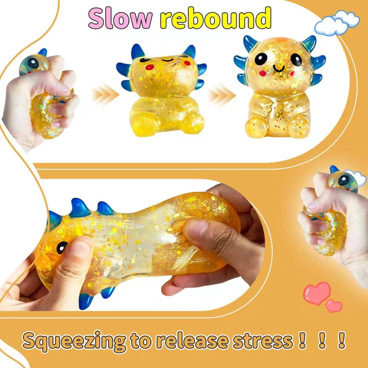UXEWOIZ Orange Axolotl Stress Ball – Soft Squeeze Toy for Hand Fidgeting and Relaxation