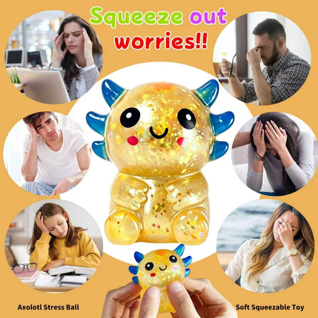 UXEWOIZ Orange Axolotl Stress Ball – Soft Squeeze Toy for Hand Fidgeting and Relaxation