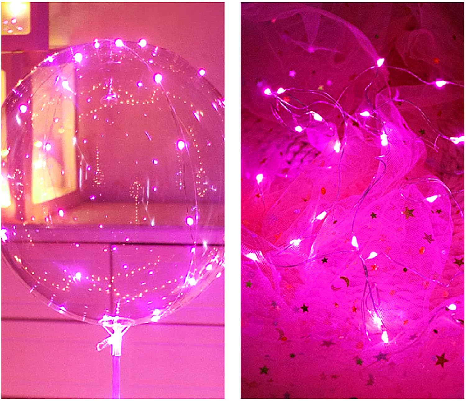 UZER 10-Pack Pink LED Balloons - 20 Inch Glow Bubble Balloons for Parties, Weddings, Birthdays & More
