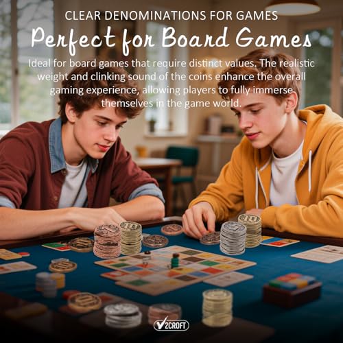 v2croft 30-Piece Metal Game Coin Set – Gold, Silver & Copper Denominations for Board Games and RPGs