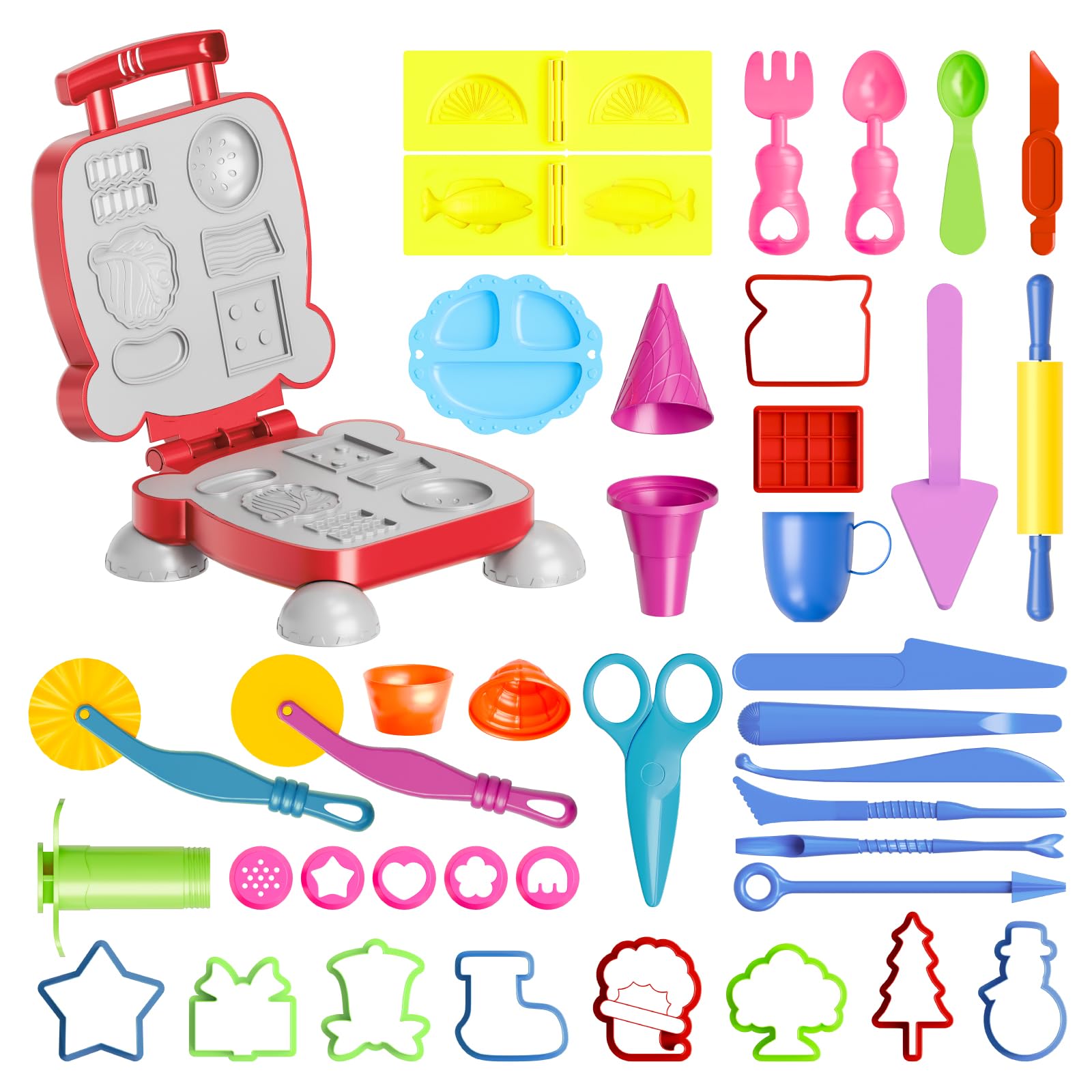 Vaike kauss 41-Piece Dough Toy Set for Kids – Burger, Ice Cream, Cookie Molds, Roller, Cutters & Storage Bag
