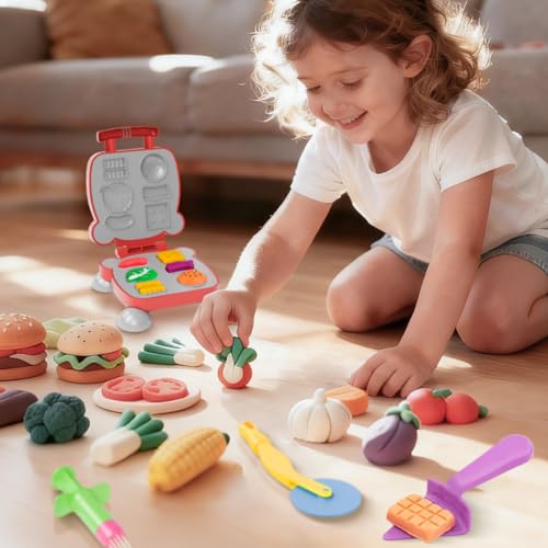 Vaike kauss 41-Piece Dough Toy Set for Kids – Burger, Ice Cream, Cookie Molds, Roller, Cutters & Storage Bag