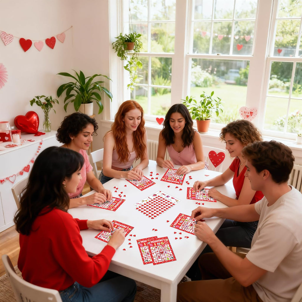 Valentine's Day Bingo Set with 40 Cards, 28 Caller Chips, and Festive Design for Adult Parties
