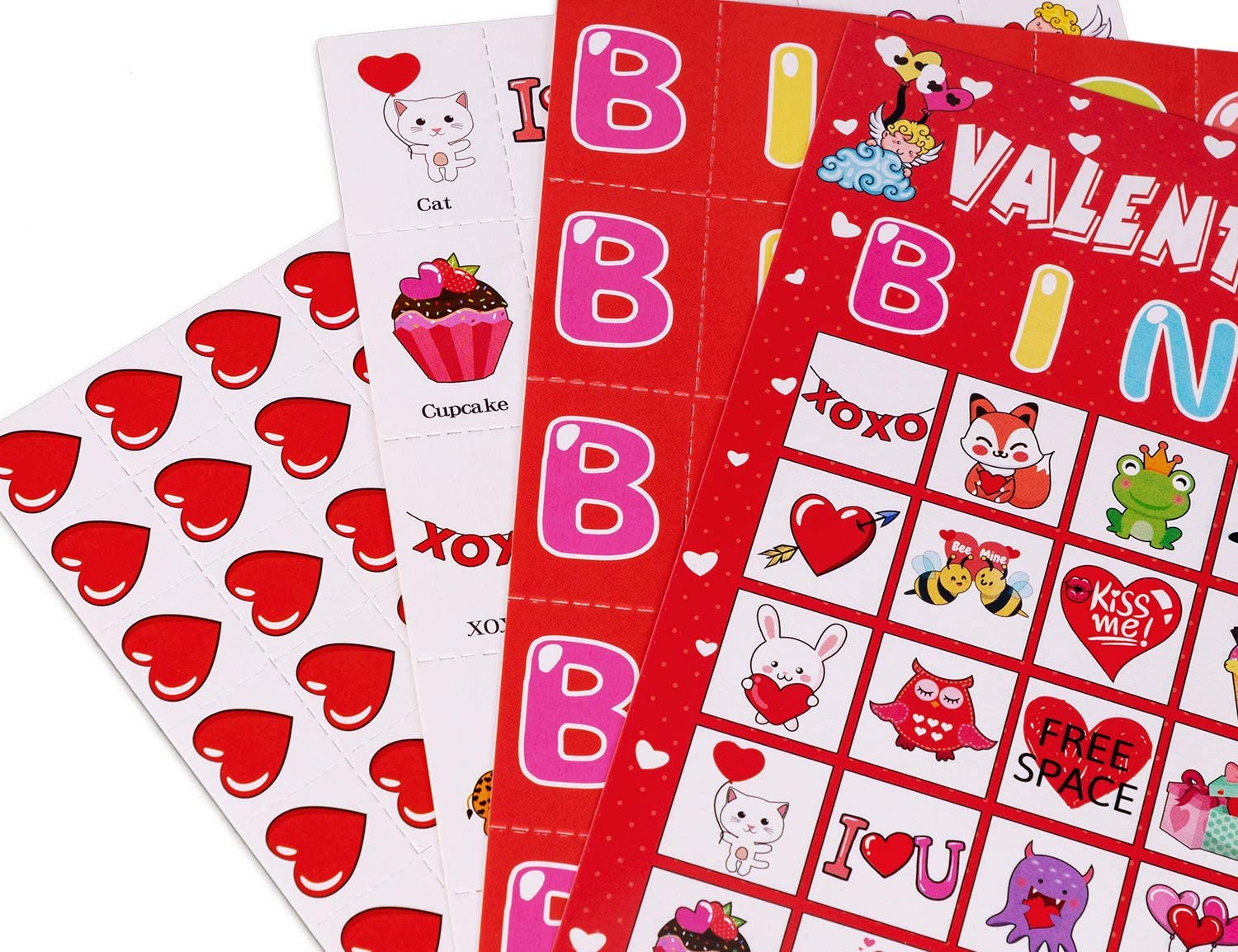 Valentine's Day Bingo Set with 40 Cards, 28 Caller Chips, and Festive Design for Adult Parties