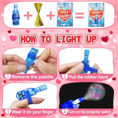 Valentine's Day Cards with Finger Lights - 28 Pack Neon Projection Party Favors for Kids Classroom Exchange