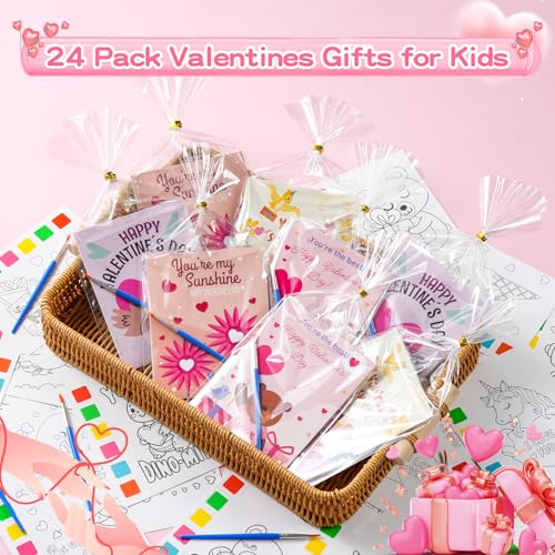 Valentine's Day Gifts for Kids - 536 Pcs Water Coloring Books & Temporary Tattoos Bulk Set with Cards, Bags, Brushes