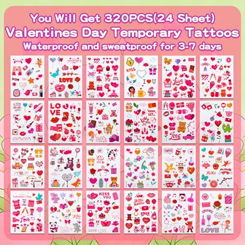 Valentine's Day Gifts for Kids - 536 Pcs Water Coloring Books & Temporary Tattoos Bulk Set with Cards, Bags, Brushes