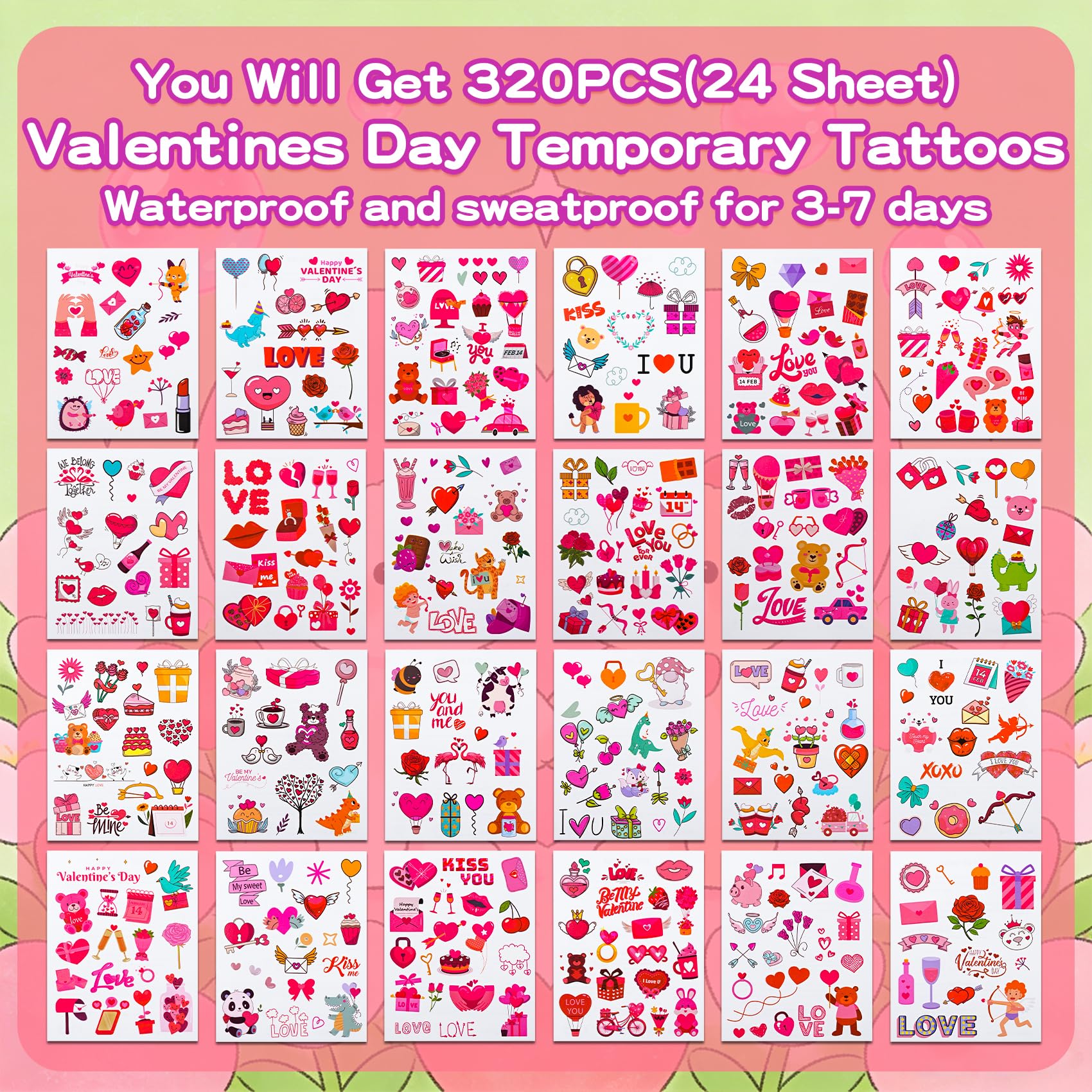 Valentine's Day Gifts for Kids - 536 Pcs Water Coloring Books & Temporary Tattoos Bulk Set with Cards, Bags, Brushes