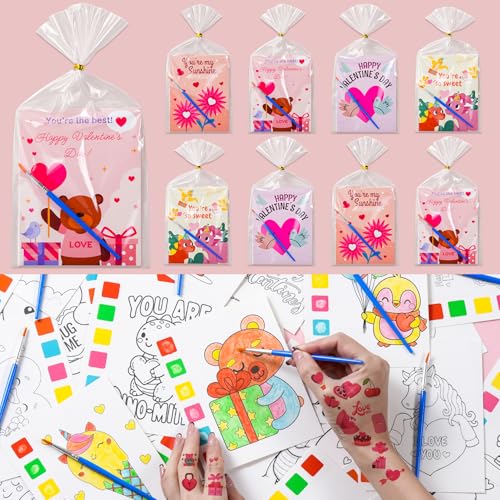Valentine's Day Gifts for Kids - 536 Pcs Water Coloring Books & Temporary Tattoos Bulk Set with Cards, Bags, Brushes