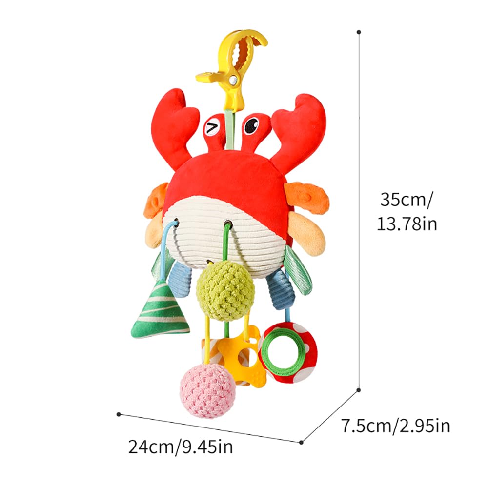 Vamotto Crab Car Seat & Stroller Toy - Sensory Hanging Toy for Babies 0-12 Months with Rattle, Mirror, Squeaker, Fine Motor Skills