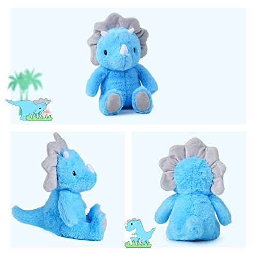 VANLINNY Blue Triceratops Stuffed Animal - 9 Inch Soft Plush Dinosaur Toy for Kids
