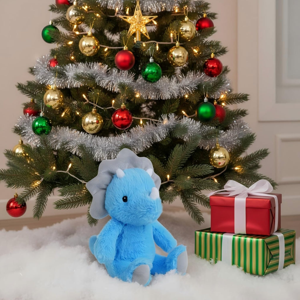 VANLINNY Blue Triceratops Stuffed Animal - 9 Inch Soft Plush Dinosaur Toy for Kids