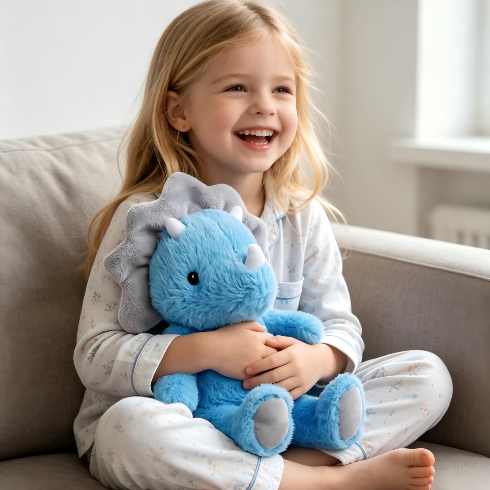 VANLINNY Blue Triceratops Stuffed Animal - 9 Inch Soft Plush Dinosaur Toy for Kids