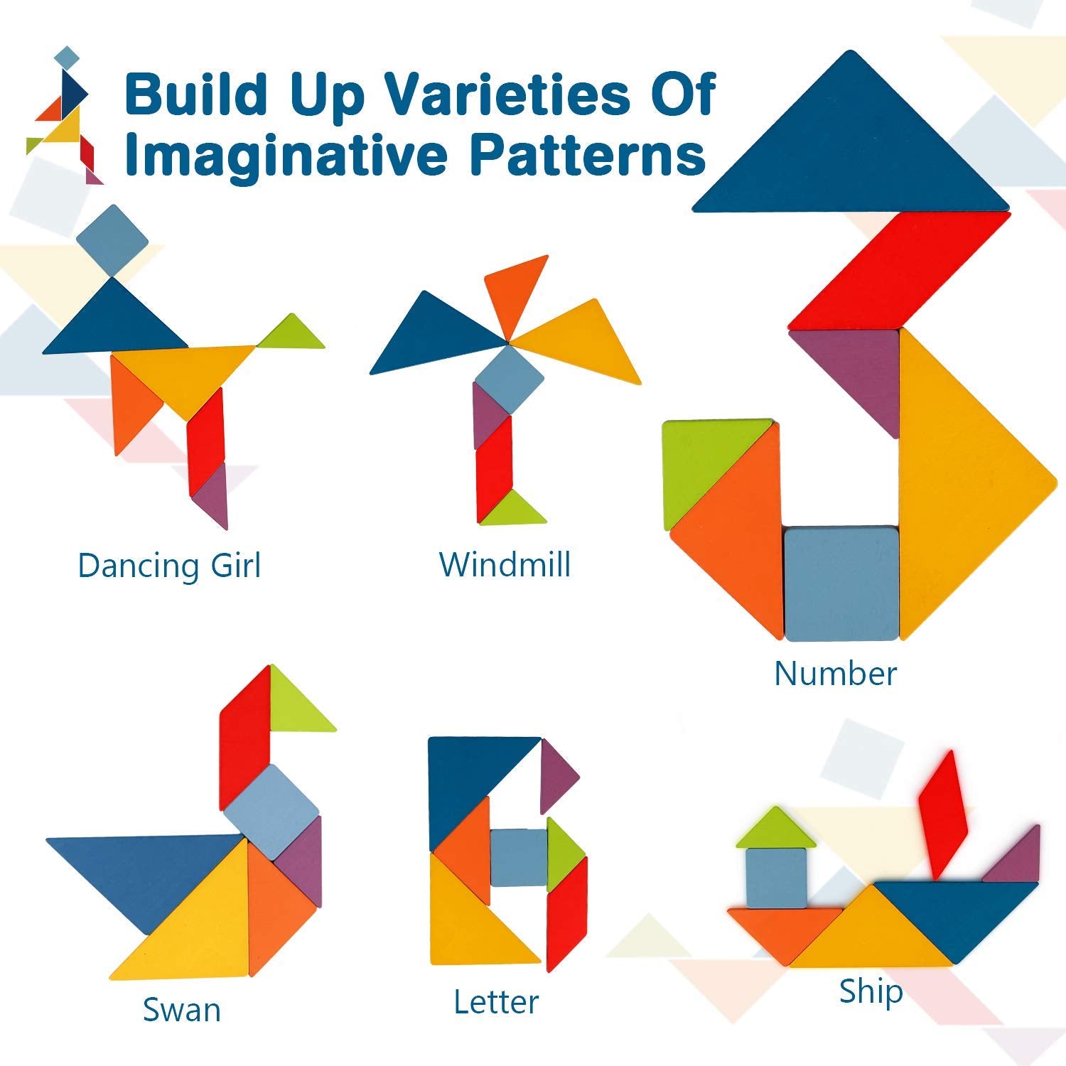 Vanmor Wooden Tangram Puzzle Set – 60 Double-Sided Pattern Cards, Travel Toy for Kids Ages 4-8