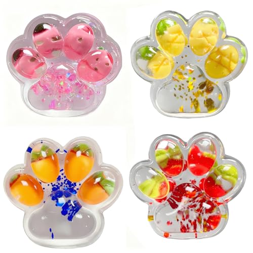 VANNYVANYA 4-Pack Taba Squishy Fruit Fidget Toys – Cat Paw Stress Relief Squeeze Balls