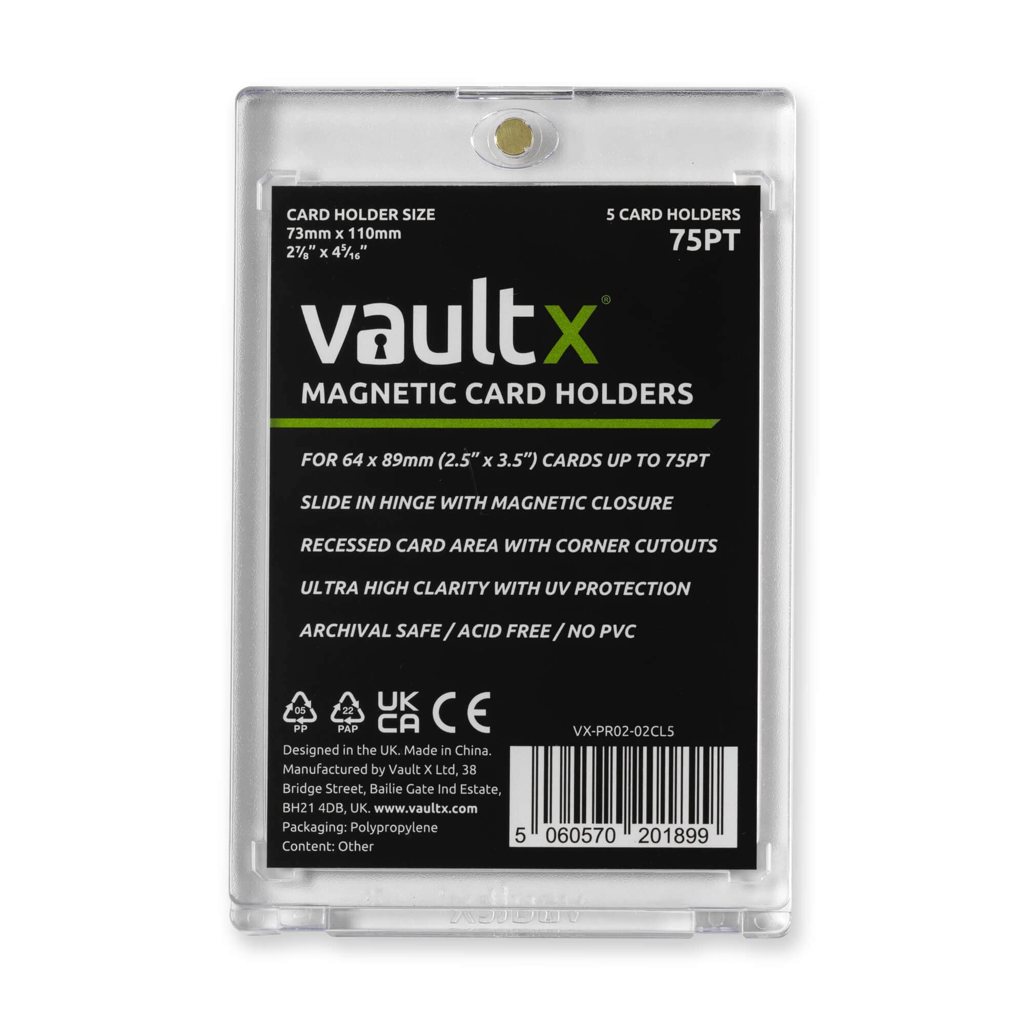 Vault X 75pt Magnetic Card Holders (5 Pack) – Clear UV-Protective One-Touch Cases