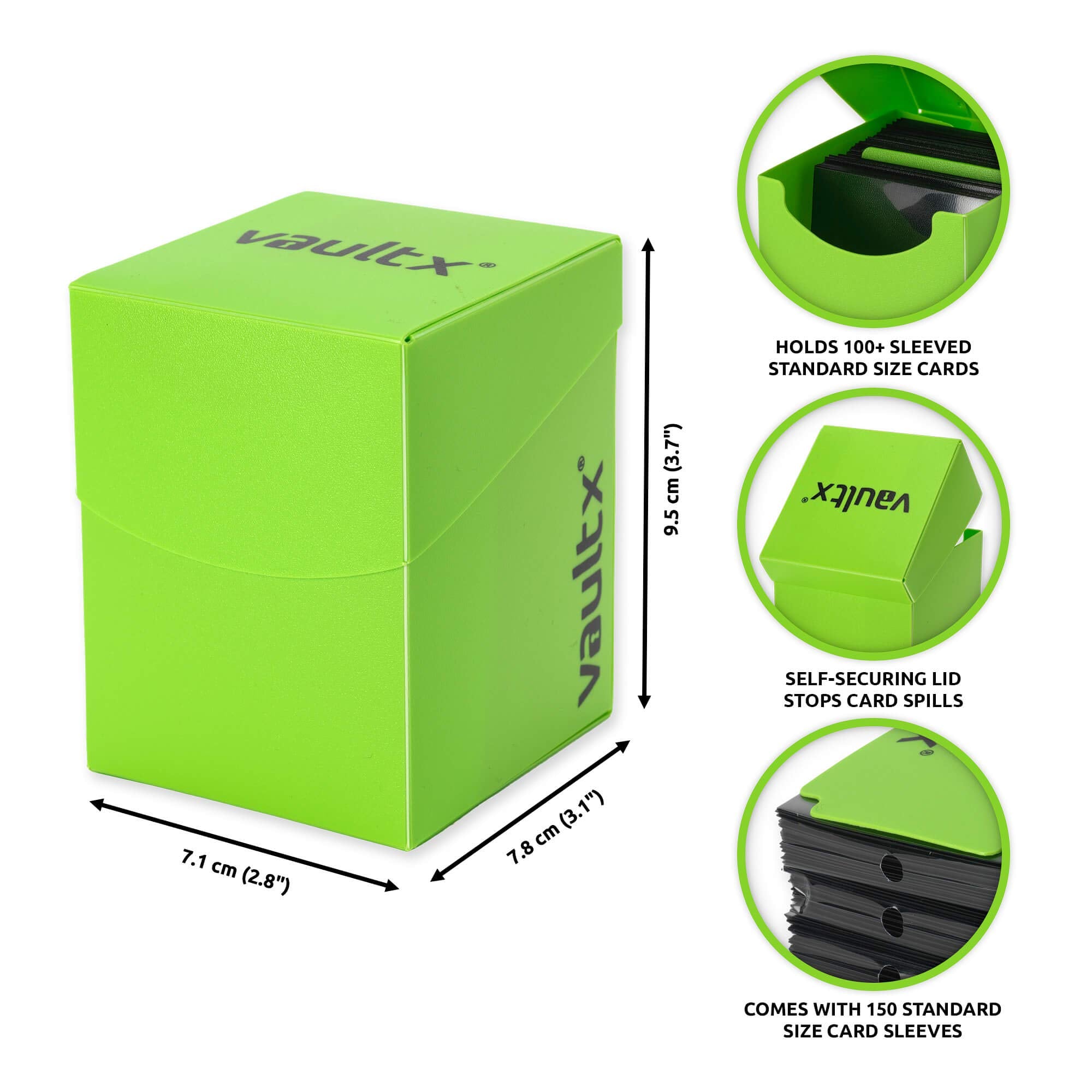 Vault X Green Large Deck Box – 150 Black Sleeves Included, Fits 100+ Sleeved Cards