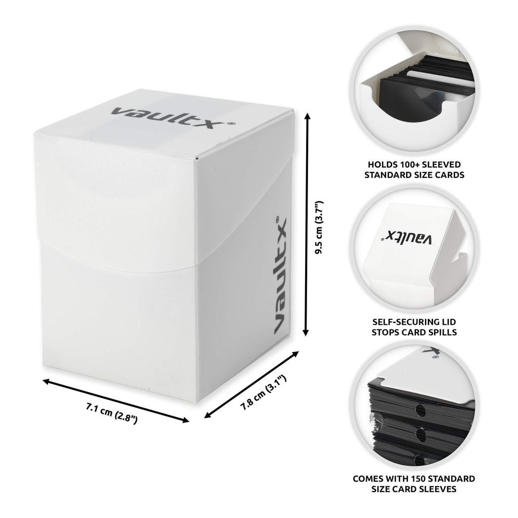 Vault X Large Deck Box with 150 Black Sleeves, Fits 100+ Sleeved Cards, White