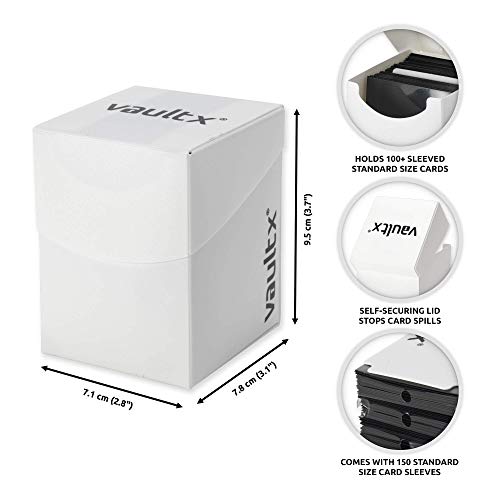 Vault X Large Deck Box with 150 Black Sleeves, Fits 100+ Sleeved Cards, White