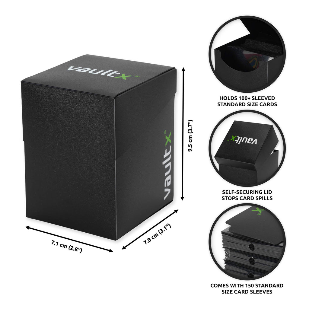 Vault X Large Deck Box with 150 Sleeves - Fits 100+ Sleeved Trading Cards (Black)