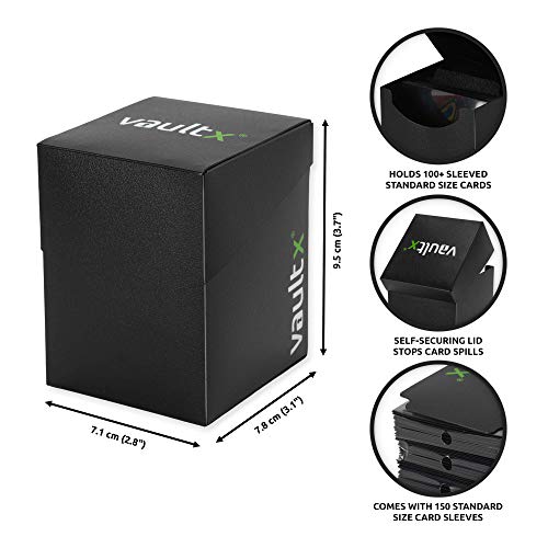 Vault X Large Deck Box with 150 Sleeves - Fits 100+ Sleeved Trading Cards (Black)