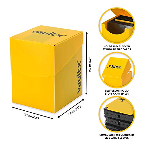 Vault X Large Deck Box (Yellow) with 150 Card Sleeves – Holds 100+ Sleeved Cards