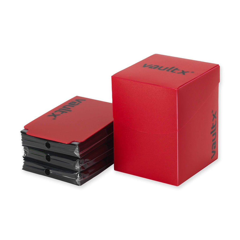 Vault X Large Standard Deck Box (Red) with 150 Black Sleeves & Divider – Fits 100+ Sleeved Cards