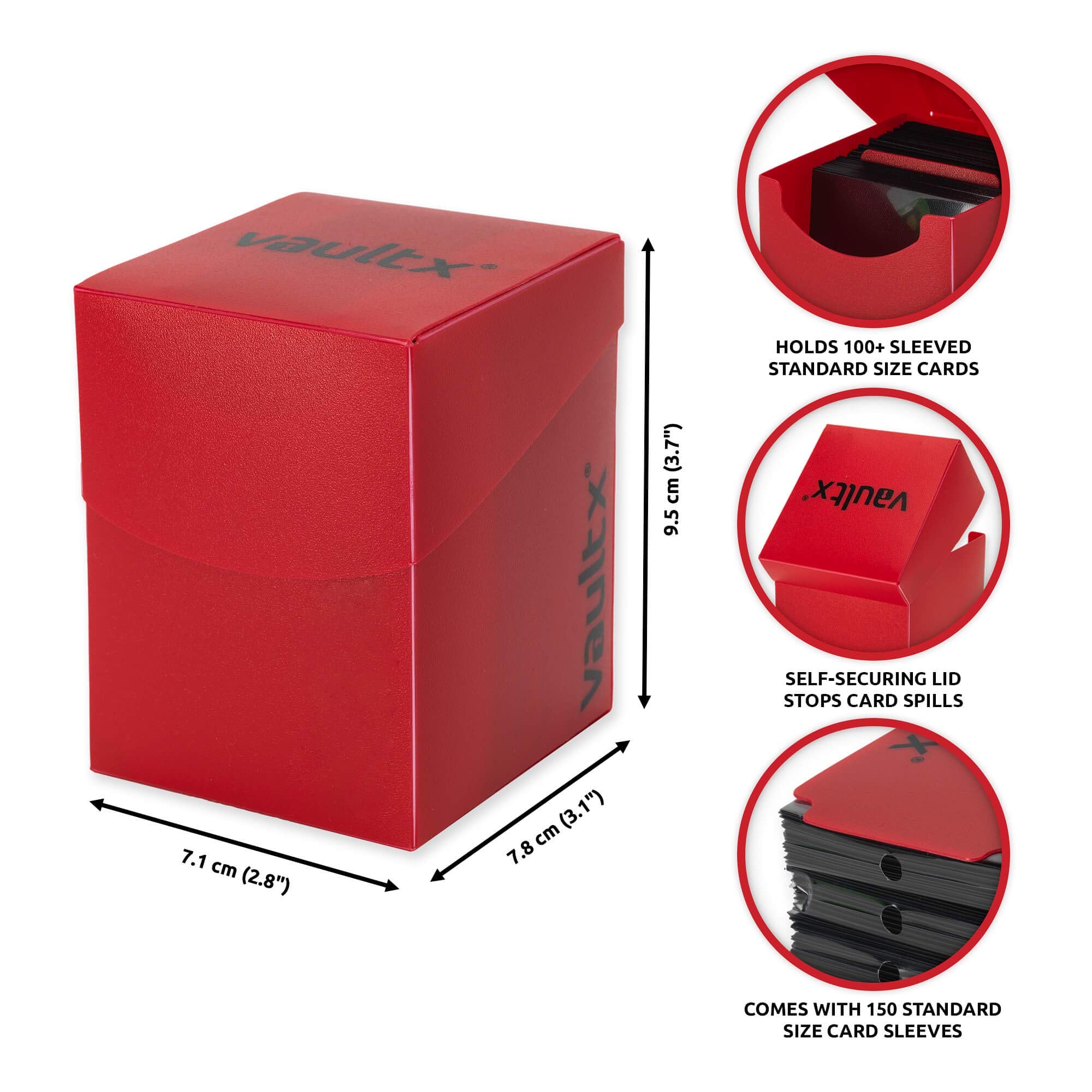 Vault X Large Standard Deck Box (Red) with 150 Black Sleeves & Divider – Fits 100+ Sleeved Cards