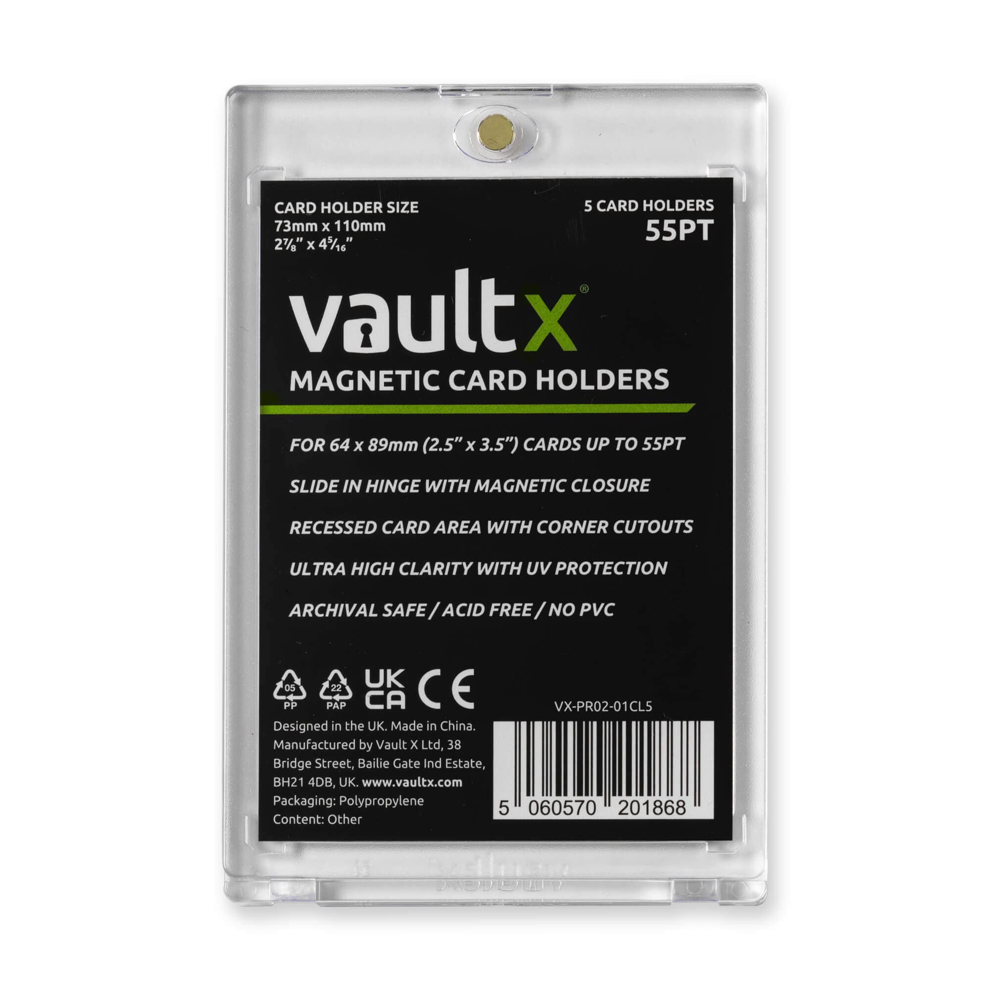 Vault X Magnetic Card Holder 55pt (5-Pack) – Clear One Touch Hard Case with UV Protection for Trading Cards