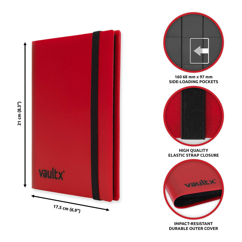 Vault X Red 4-Pocket Strap Binder – Holds 160 Cards, Side-Loading Pages, Non-PVC