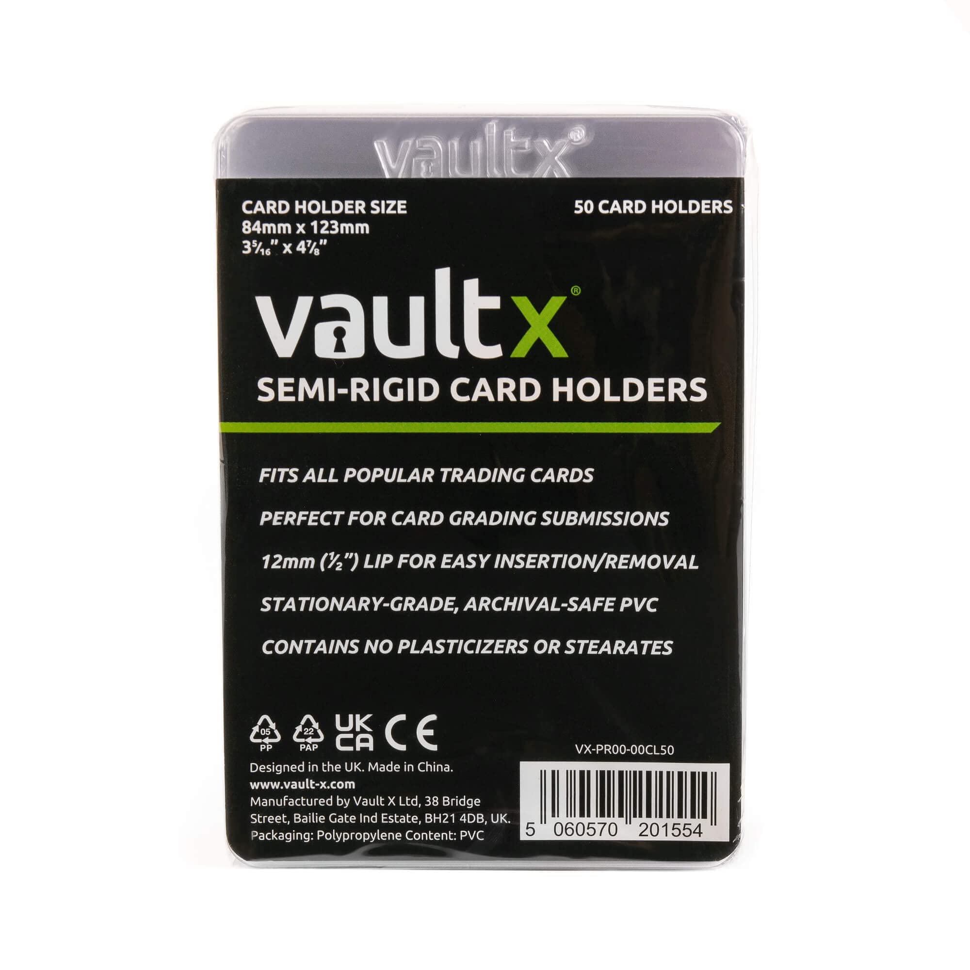 Vault X Semi-Rigid Trading Card Holders 50-Pack Clear Hard Sleeves for Grading