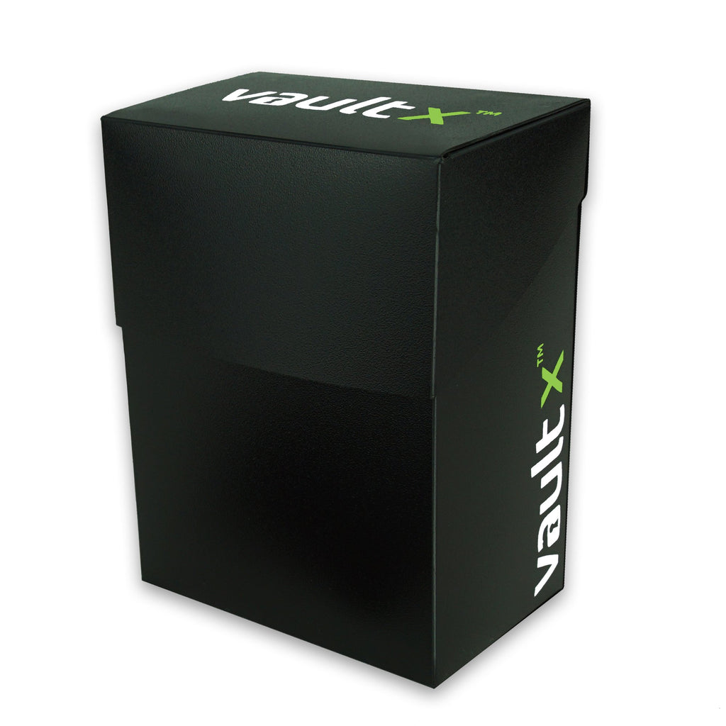 Vault X Small Deck Box - Holds 60+ Sleeved Cards, Includes 100 Black Sleeves & Divider (Black)