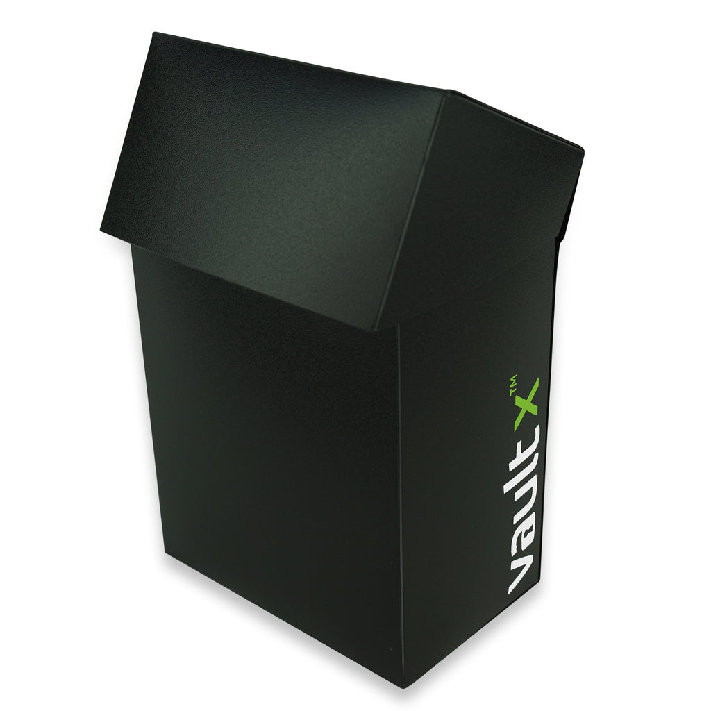 Vault X Small Deck Box - Holds 60+ Sleeved Cards, Includes 100 Black Sleeves & Divider (Black)