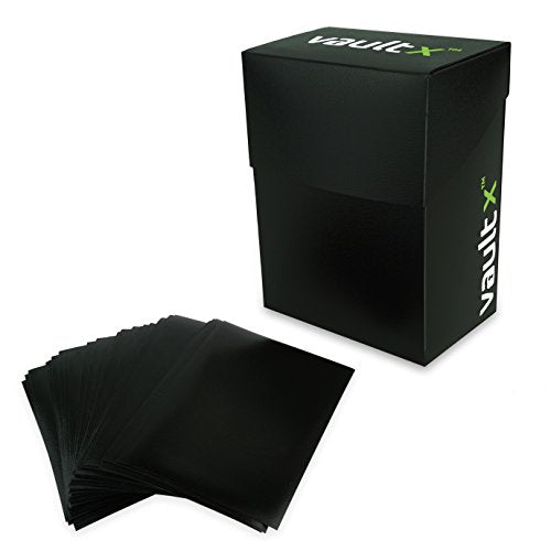Vault X Small Deck Box - Holds 60+ Sleeved Cards, Includes 100 Black Sleeves & Divider (Black)