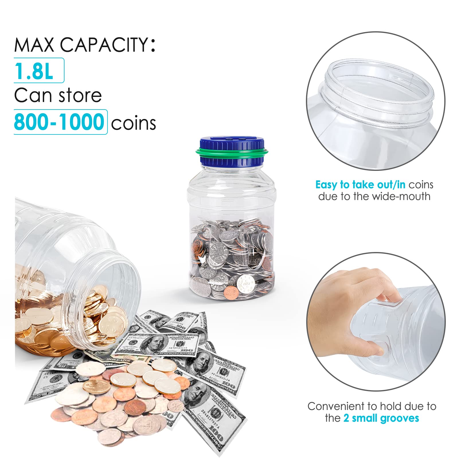 Vcertcpl 1.8L Digital Coin Counting Piggy Bank for Adults & Kids - Green